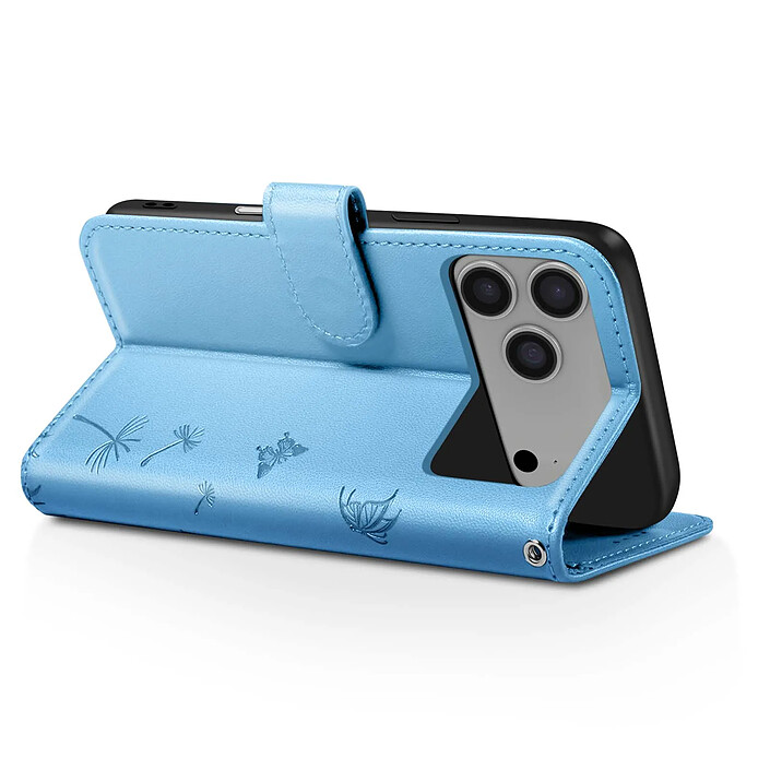 Avis Zanaé Étui Portefeuille pour iPhone 17 Pro Premium Design Fleurs Papillon Bleu clair