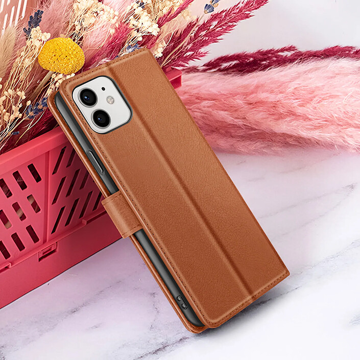 Zanaé Étui Portefeuille pour iPhone 12 et 12 Pro Support et Languette Magnétique Marron pas cher