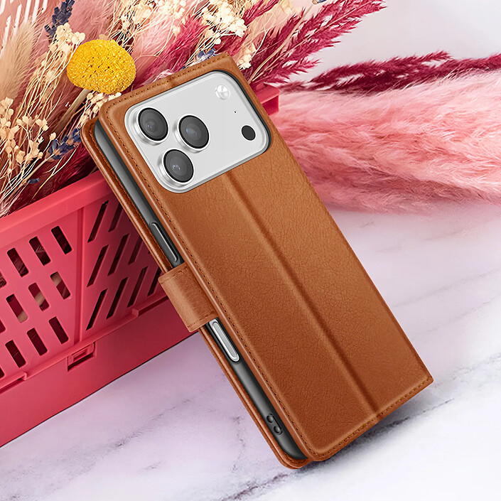 Zanaé Étui Portefeuille pour iPhone 17 Pro Max avec Support et Languette Magnétique Marron pas cher