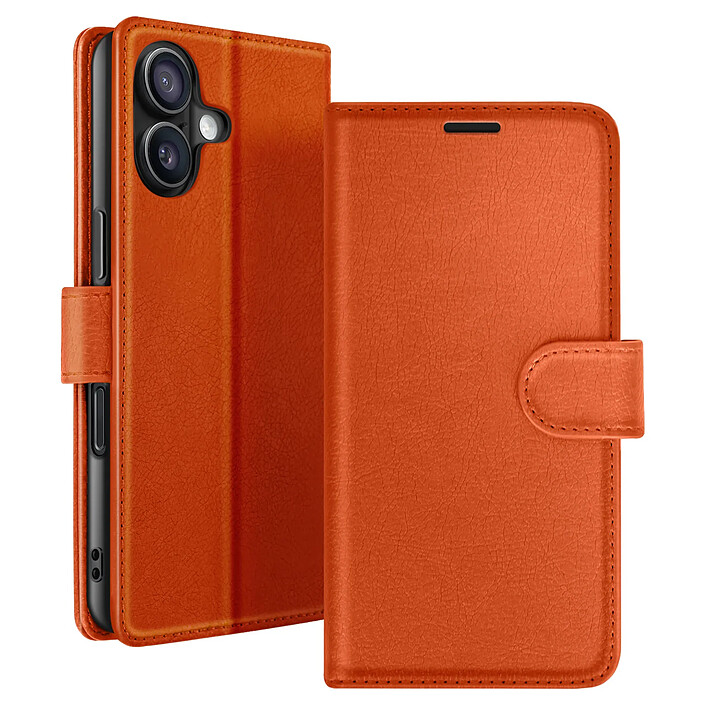Zanaé Étui Portefeuille pour iPhone 16 Support et Languette Magnétique Orange