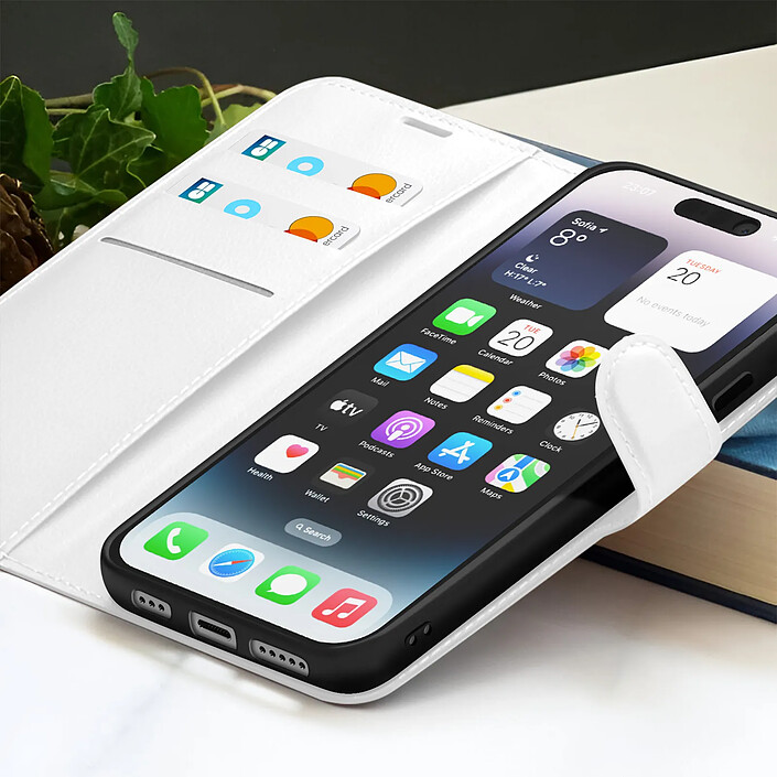 Acheter Zanaé Étui Portefeuille pour iPhone 14 Pro Max Support et Languette Magnétique Blanc