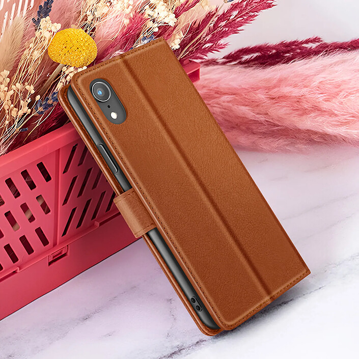 Zanaé Étui Portefeuille pour iPhone XR avec Fonction Support et Languette Magnétique Marron pas cher
