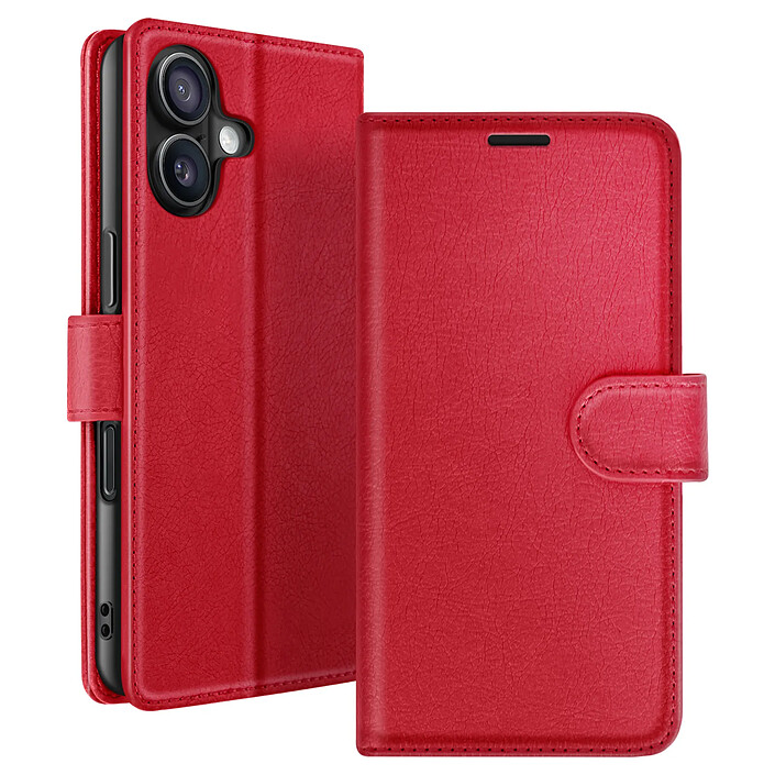 Zanaé Étui Portefeuille pour iPhone 16 Plus Support et Languette Magnétique Rouge