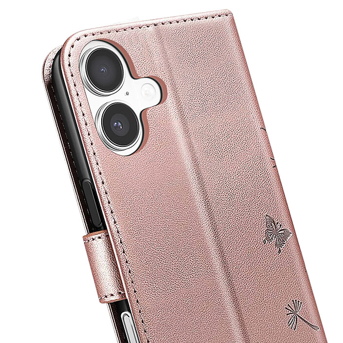 Zanaé Étui Portefeuille pour iPhone 17 Premium Design Fleurs Papillon Rose champagne pas cher