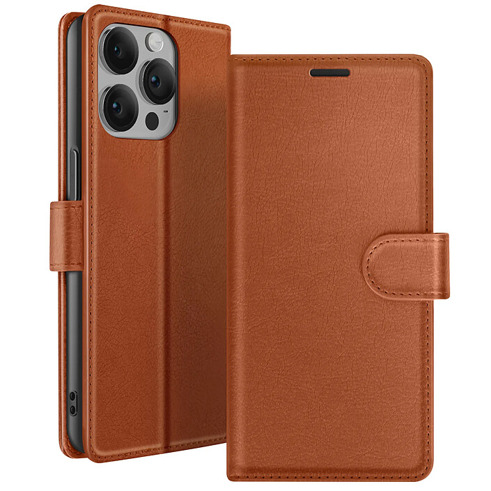 Zanaé Étui Portefeuille pour iPhone 14 Pro Support et Languette Magnétique Marron