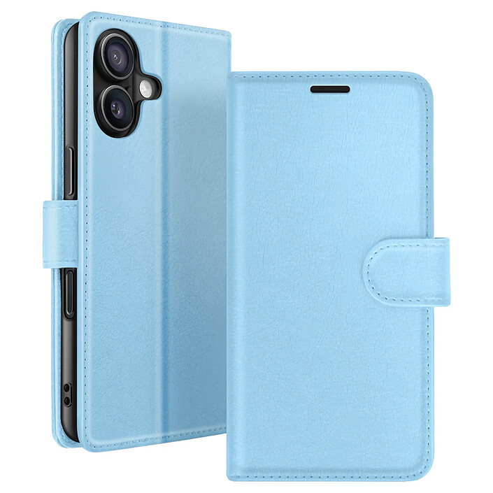 Zanaé Étui Portefeuille pour iPhone 16 Plus Support et Languette Magnétique Bleu clair