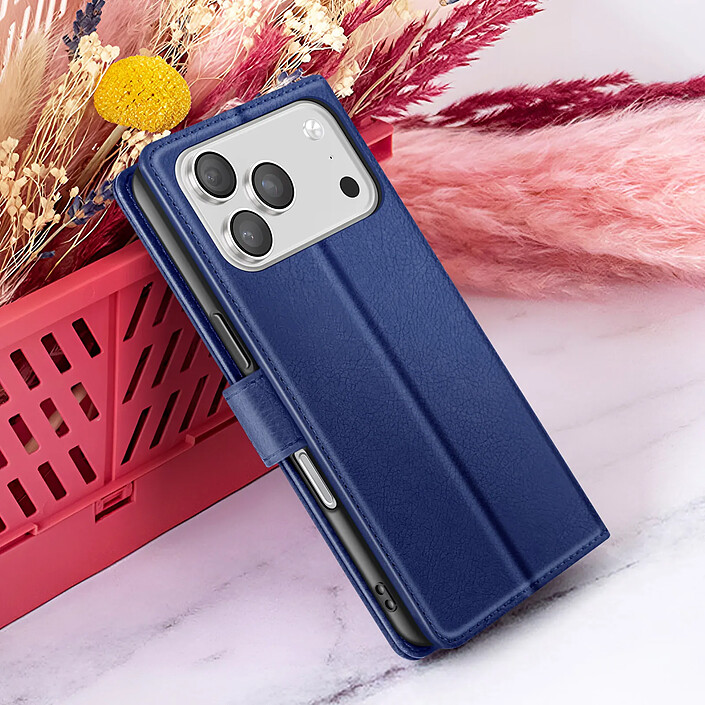 Zanaé Étui Portefeuille pour iPhone 17 Pro avec Support et Languette Magnétique Bleu nuit pas cher