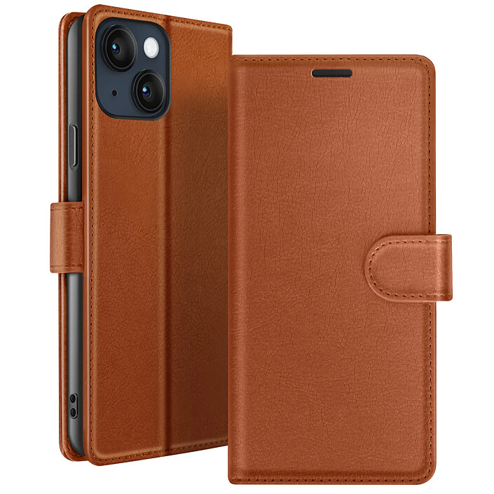 Zanaé Étui Portefeuille pour iPhone 14 Support et Languette Magnétique Marron