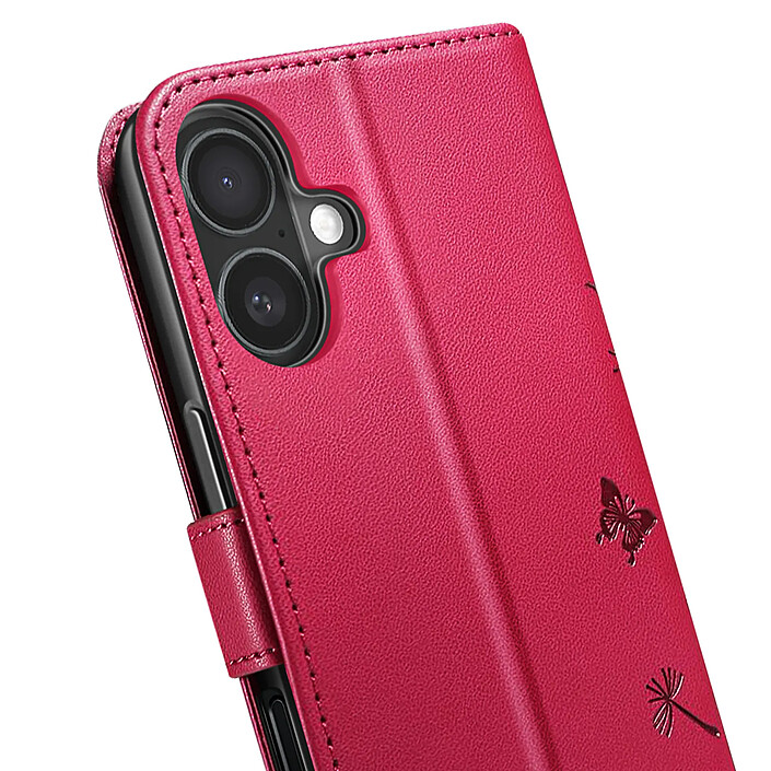 Zanaé Étui Portefeuille pour iPhone 16 Premium Design Fleurs Papillon Rouge pas cher