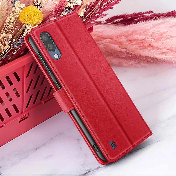 Zanaé Étui Portefeuille pour Galaxy M10 avec Fonction Support et Languette Magnétique Rouge pas cher