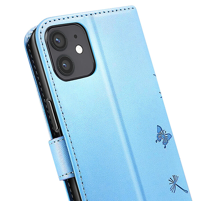 Zanaé Étui Portefeuille pour iPhone 12 / 12 Pro Premium Design Fleurs Papillon Bleu clair pas cher