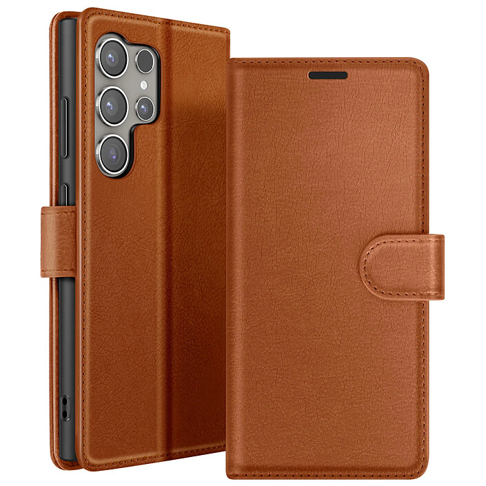 Zanaé Étui Portefeuille pour Galaxy S24 Ultra avec Support et Languette Magnétique Marron