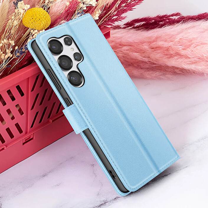 Zanaé Étui Portefeuille pour Galaxy S25 Ultra avec Support et Languette Magnétique Bleu clair pas cher