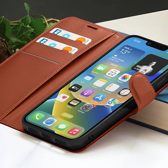 Acheter Zanaé Étui Portefeuille pour iPhone 14 Support et Languette Magnétique Marron