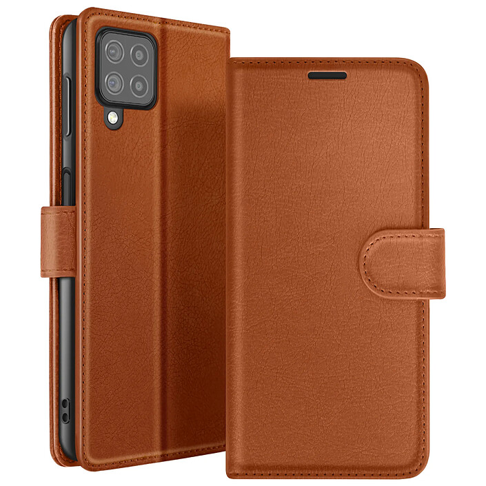 Zanaé Étui Portefeuille pour Galaxy M22 / M32 / A22 Support et Languette Magnétique Marron