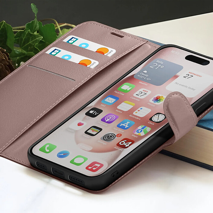 Acheter Zanaé Étui Portefeuille pour iPhone 15 Support et Languette Magnétique Taupe