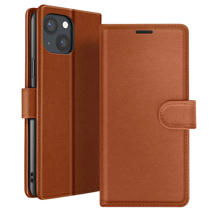 Zanaé Étui Portefeuille pour iPhone 13 Mini Support et Languette Magnétique Marron