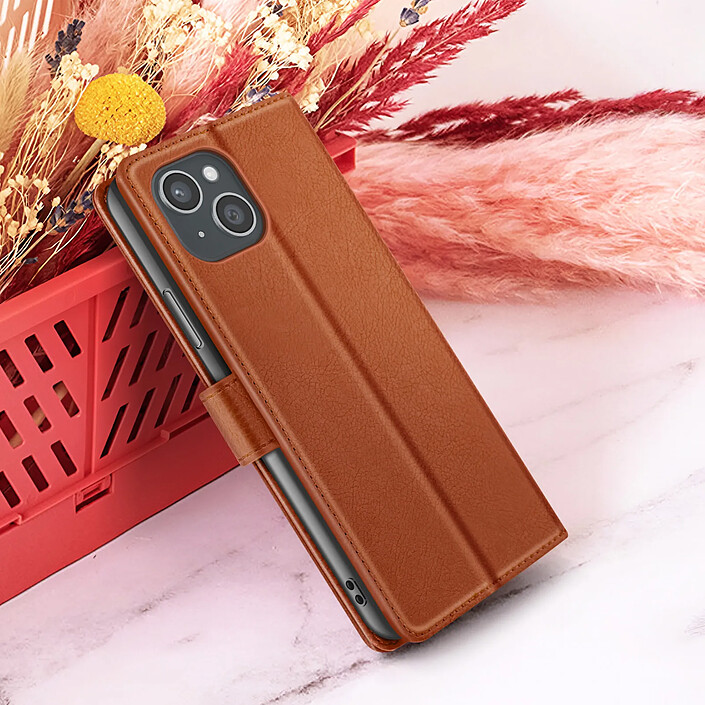 Zanaé Étui Portefeuille pour Apple iPhone 15 Plus Support et Languette Marron pas cher