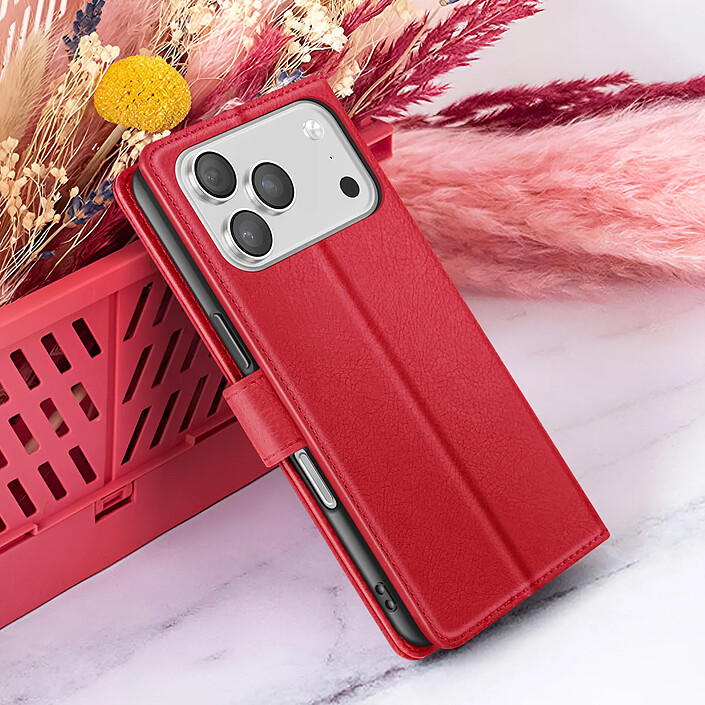 Zanaé Étui Portefeuille pour iPhone 17 Pro avec Support et Languette Magnétique Rouge pas cher