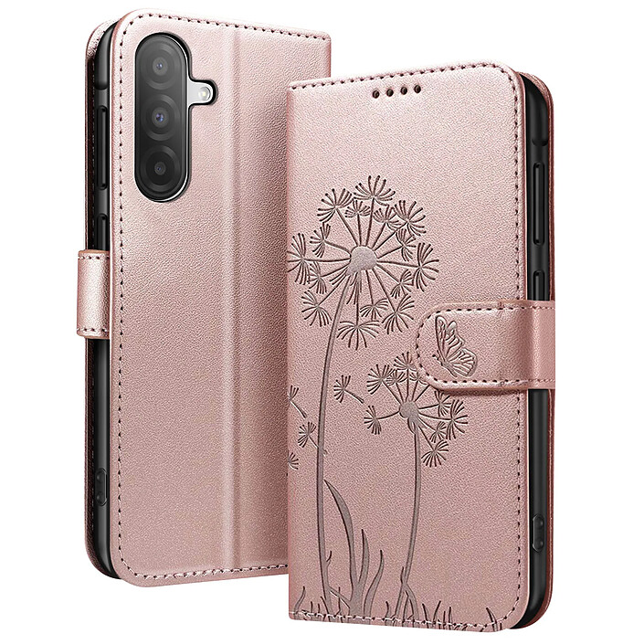 Zanaé Étui Portefeuille pour Galaxy A26 Premium Design Fleurs Papillon Rose champagne