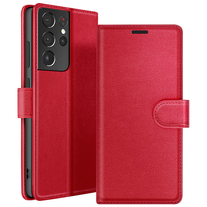 Zanaé Étui Portefeuille pour Galaxy S21 Ultra 5G avec Support et Languette Magnétique Rouge