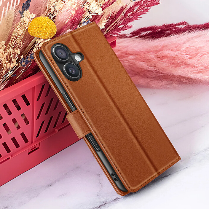Zanaé Étui Portefeuille pour iPhone 16 Support et Languette Magnétique Marron pas cher