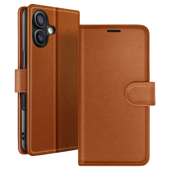 Zanaé Étui Portefeuille pour iPhone 16 Support et Languette Magnétique Marron
