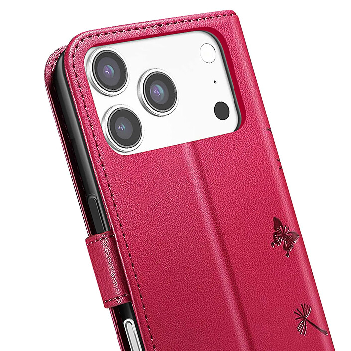 Zanaé Étui Portefeuille pour iPhone 17 Pro Premium Design Fleurs Papillon Rouge pas cher