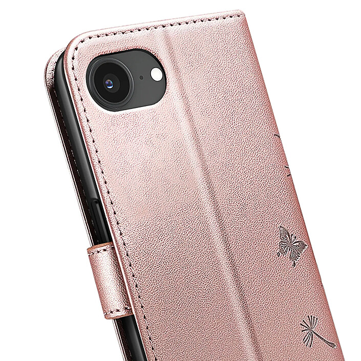 Zanaé Étui Portefeuille pour iPhone 16e Premium Design Fleurs Papillon Rose champagne pas cher