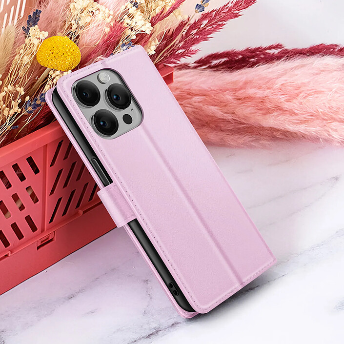 Zanaé Étui Portefeuille pour iPhone 14 Pro Max Support et Languette Magnétique Rose pas cher