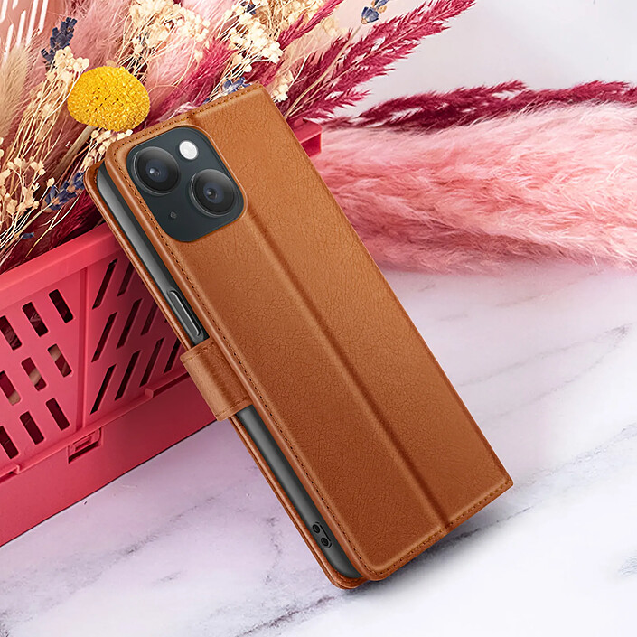 Zanaé Étui Portefeuille pour iPhone 15 Support et Languette Magnétique Marron pas cher
