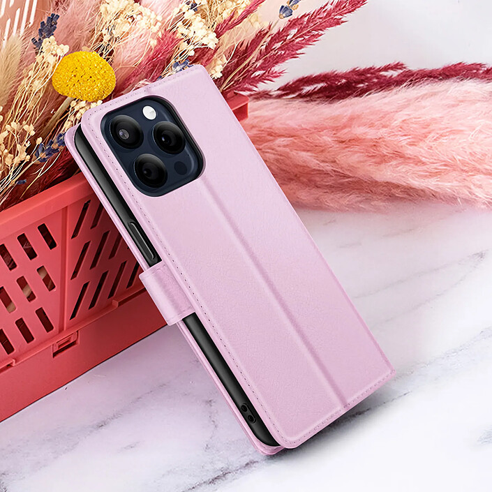 Zanaé Étui Portefeuille pour iPhone 15 Pro Fonction Support et Languette Magnétique Rose pas cher