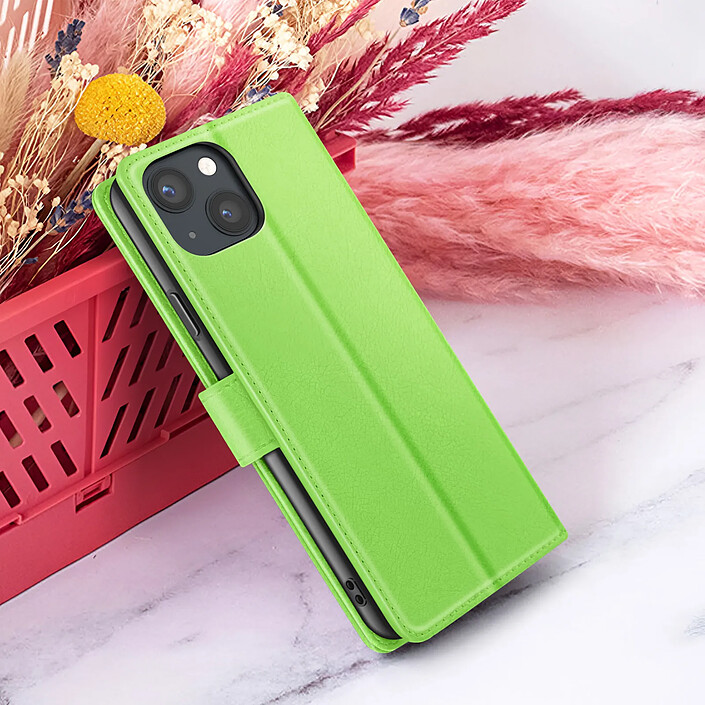 Zanaé Étui Portefeuille pour iPhone 13 Support et Languette Magnétique Vert pas cher
