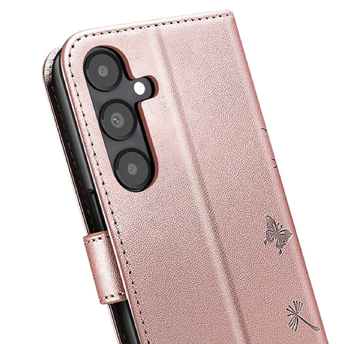 Acheter Zanaé Étui Portefeuille pour Galaxy A05s Premium Design Fleurs Papillon Rose champagne