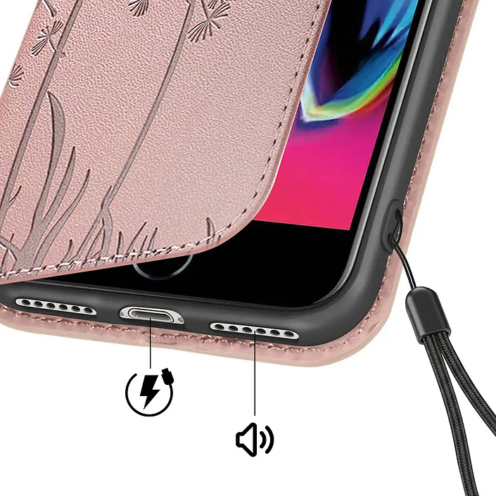 Acheter Zanaé Étui pour iPhone SE 2022 Design Fleurs Papillon avec Support Vidéo Rose gold