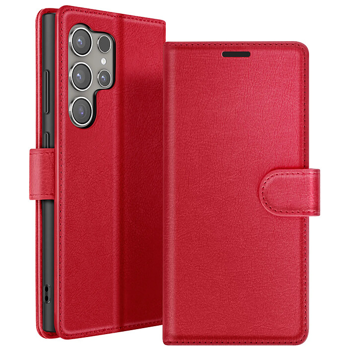 Zanaé Étui Portefeuille pour Galaxy S24 Ultra avec Support et Languette Magnétique Rouge