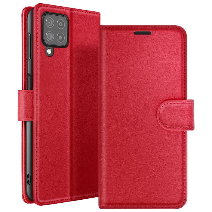 Zanaé Étui Portefeuille pour Galaxy M22 / M32 / A22 Support et Languette Magnétique Rouge