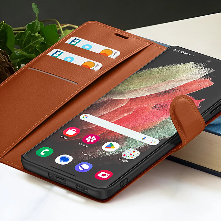 Acheter Zanaé Étui Portefeuille pour Galaxy S21 Ultra 5G avec Support et Languette Magnétique Marron