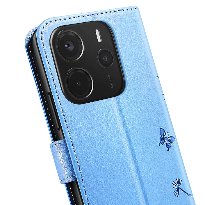 Zanaé Étui Portefeuille pour Redmi Note 14 4G Premium Design Fleurs Papillon Bleu clair pas cher