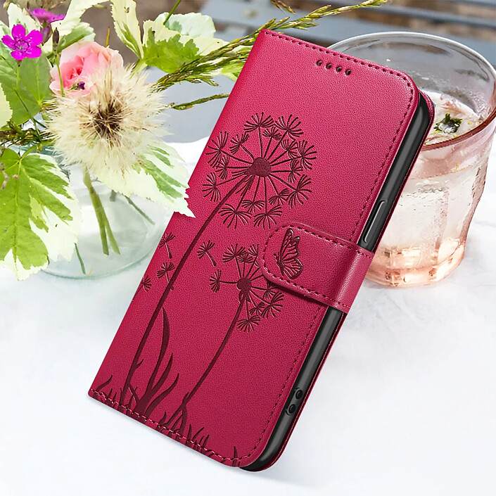 Acheter Zanaé Étui Portefeuille pour iPhone 13 / 14 Premium Design Fleurs Papillon Rouge