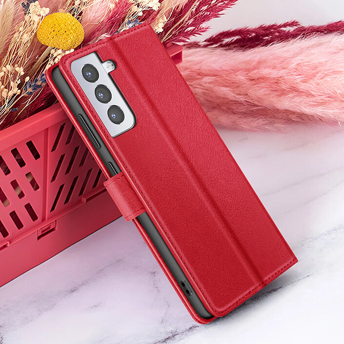 Zanaé Étui Portefeuille pour Galaxy S21 avec Fonction Support et Languette Magnétique Rouge pas cher