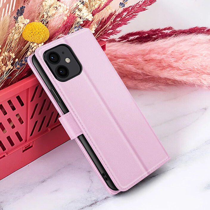 Zanaé Étui Portefeuille pour iPhone 12 mini Fonction Support et Languette Magnétique Rose pas cher