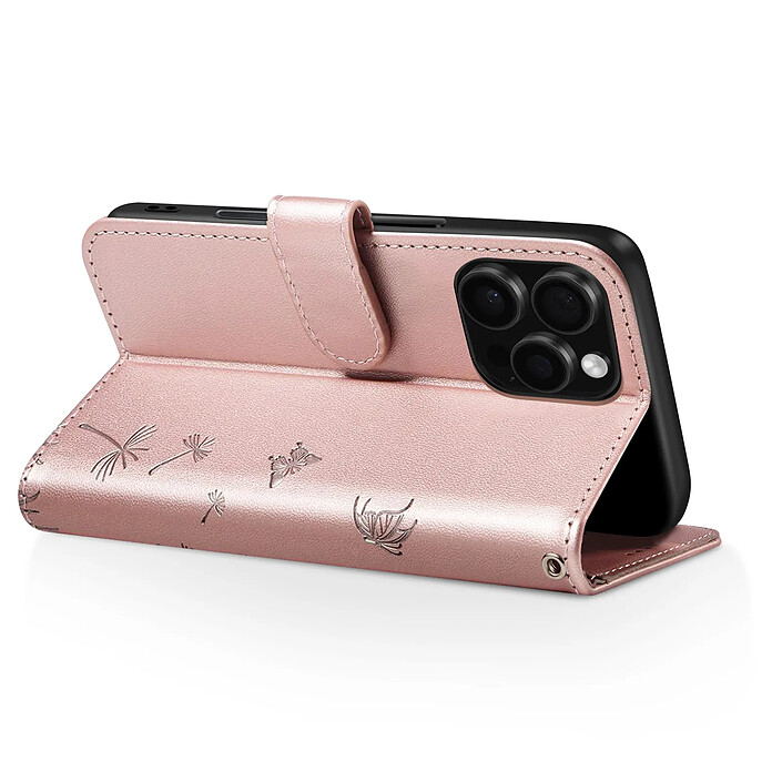Avis Zanaé Étui Portefeuille pour iPhone 16 Pro Max Premium Design Fleurs Papillon Rose champagne