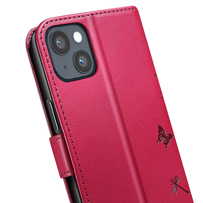 Zanaé Étui Portefeuille pour iPhone 13 / 14 Premium Design Fleurs Papillon Rouge pas cher