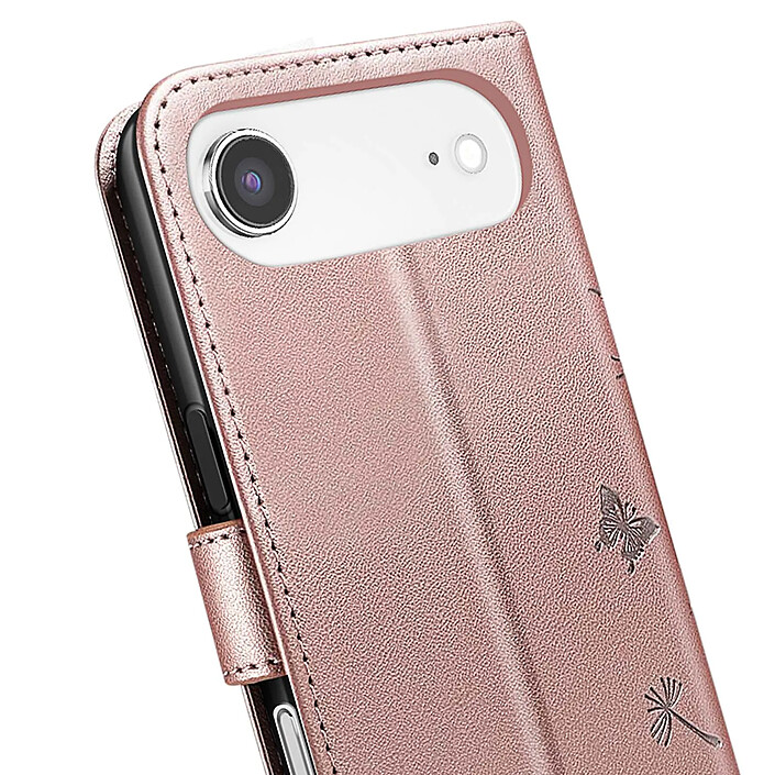 Zanaé Étui Portefeuille pour iPhone Air Premium Design Fleurs Papillon Rose champagne pas cher