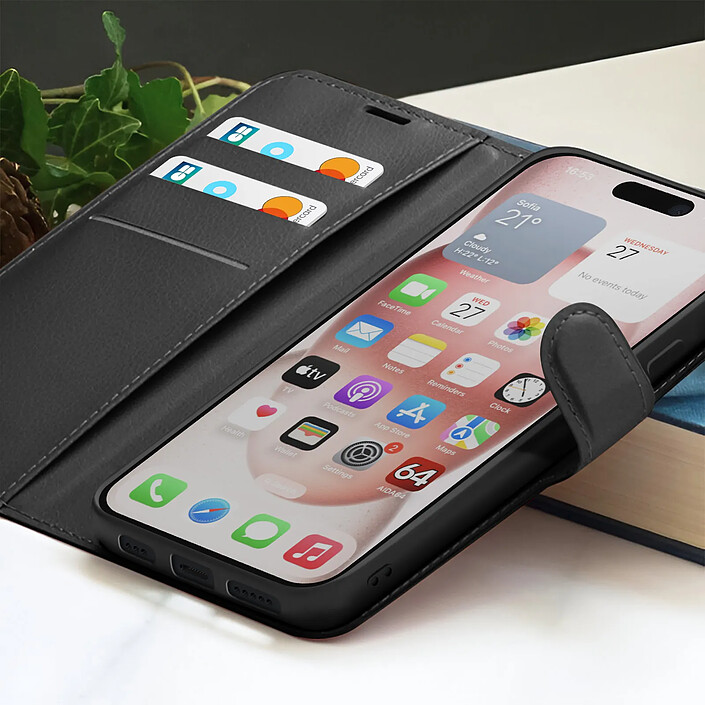 Acheter Zanaé Étui Portefeuille pour iPhone 15 Support et Languette Magnétique Noir