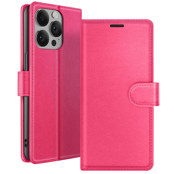 Zanaé Étui Portefeuille pour iPhone 14 Pro Max Support et Languette Magnétique Fuchsia