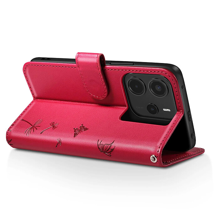 Avis Zanaé Étui Portefeuille pour Redmi Note 14 4G Premium Design Fleurs Papillon Rouge