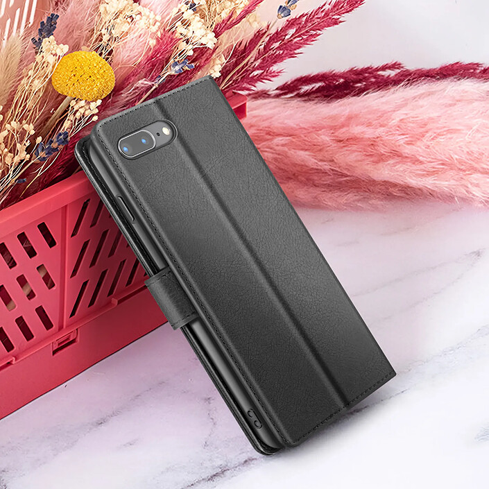 Zanaé Étui Portefeuille pour iPhone 8 Plus / 7 Plus Support et Languette Magnétique Noir pas cher