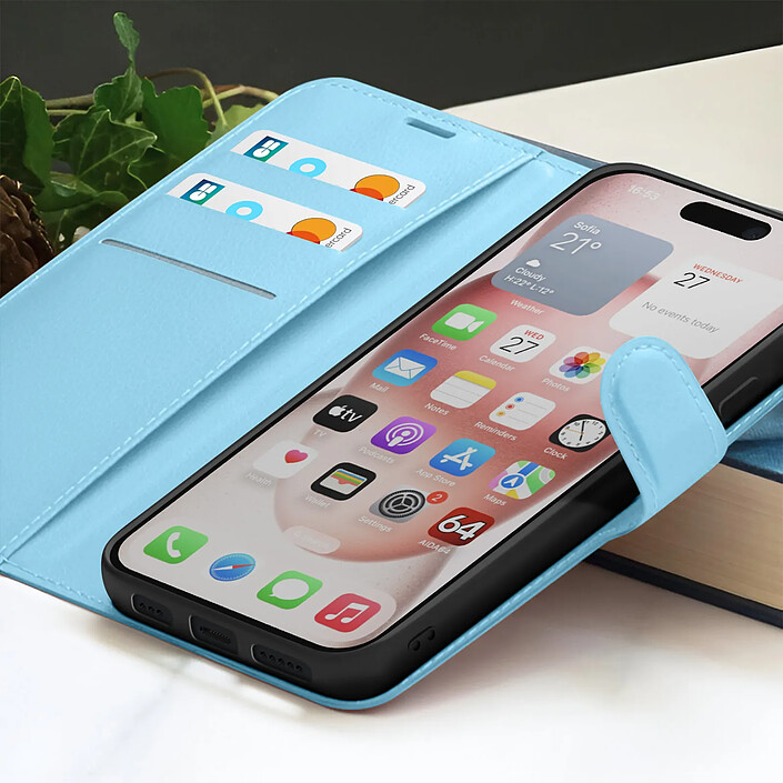 Acheter Zanaé Étui Portefeuille pour iPhone 15 Support et Languette Magnétique Bleu clair